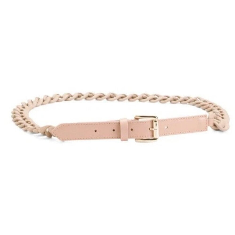 Funt Fibbia Pink Leather Made in Italy Gray Dusty Rose Resin Chunky Chain Belt - Picture 4 of 6